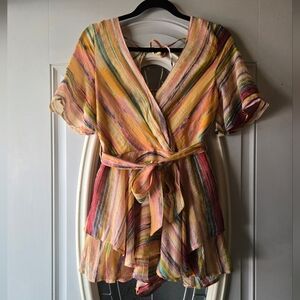 Luxxel Colorful Striped Wrap VNeck Flowy Romper ~ Medium